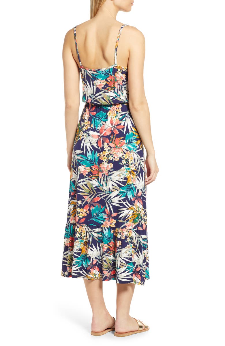 Loveappella Tie Front Maxi Sundress, Alternate, color, Navy Coral