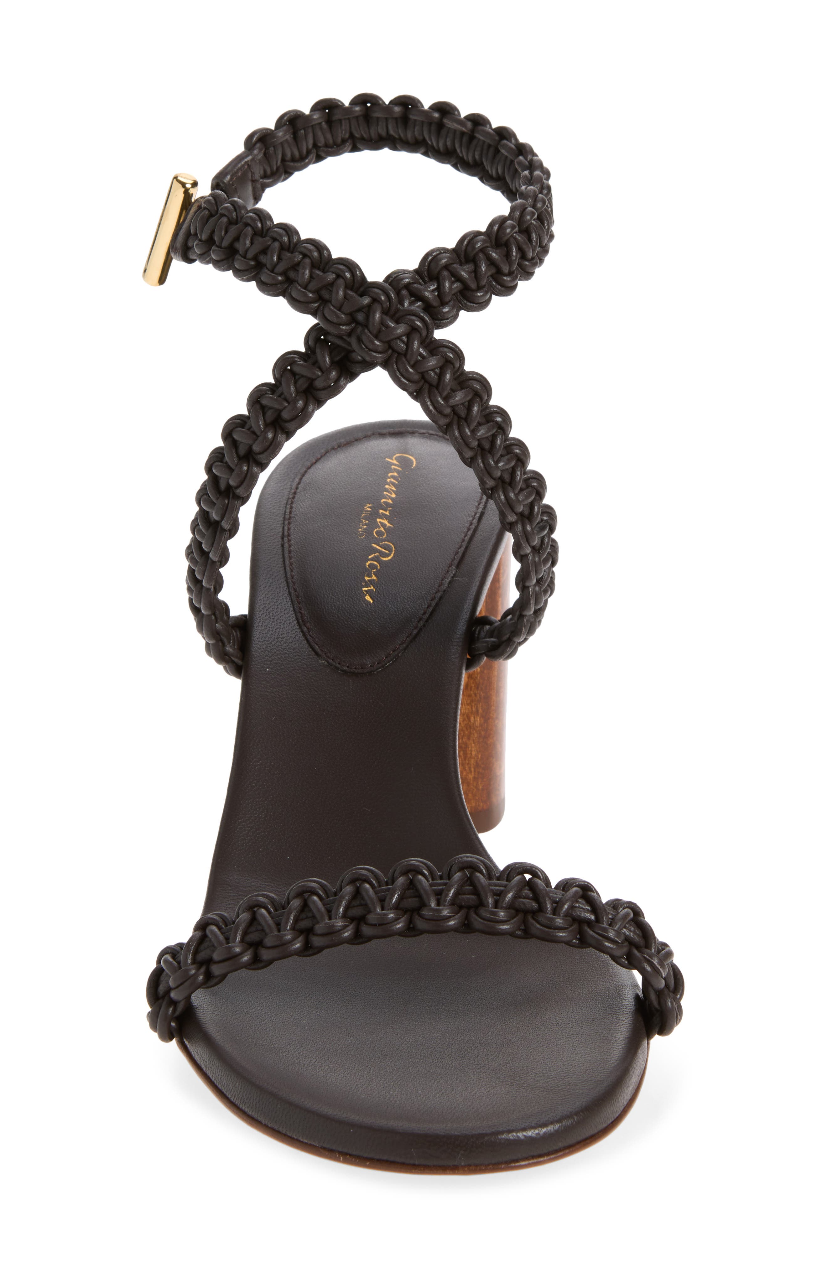 Gianvito Rossi Braided Strap Block Heel Sandal, Alternate, color, Moka