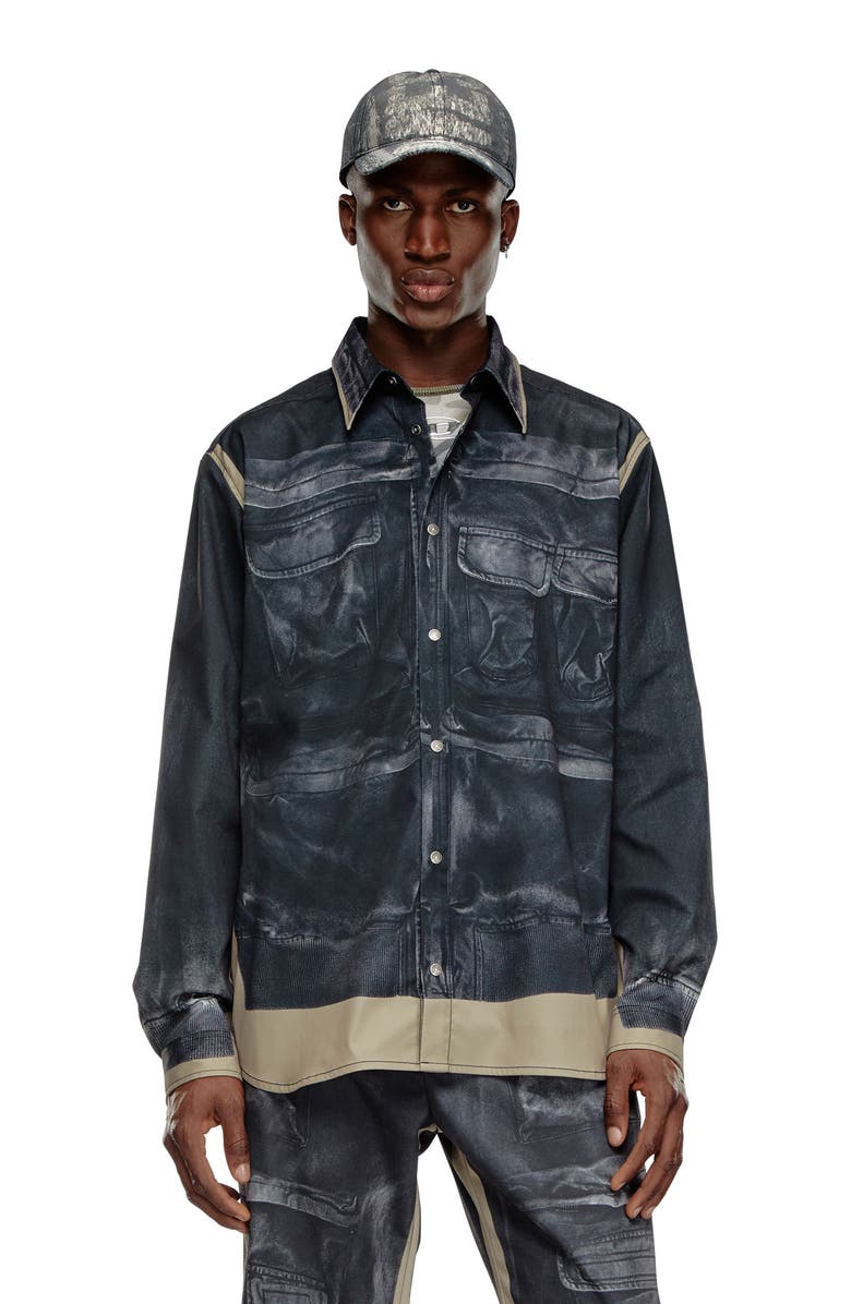 DIESEL<sup>®</sup> S-After-A Tromp l'Oeil Snap Front Shirt, Alternate, color, 