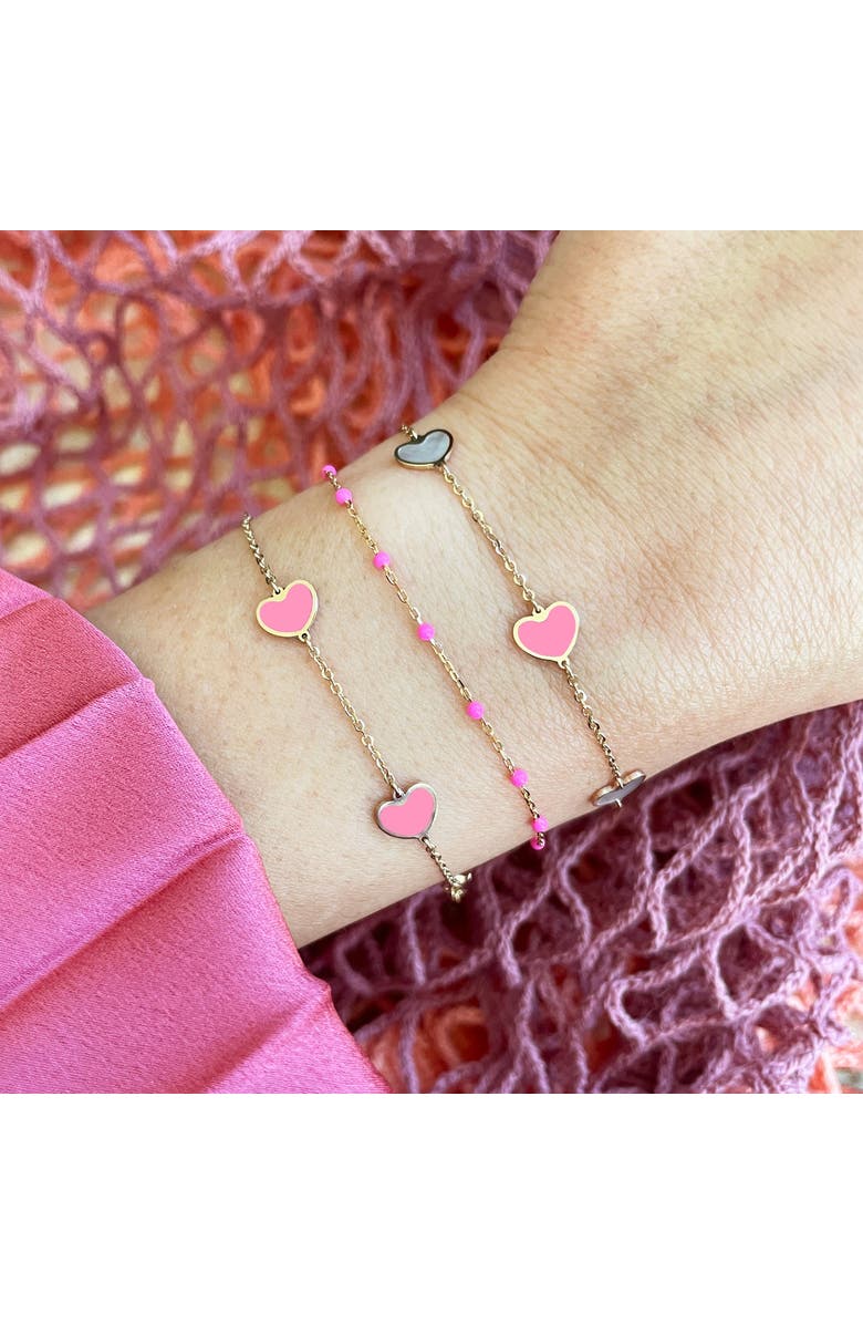 The Lovery Fine Jewelry Bubblegum Pink Heart Station Bracelet, Alternate, color, Bubblegum Pink