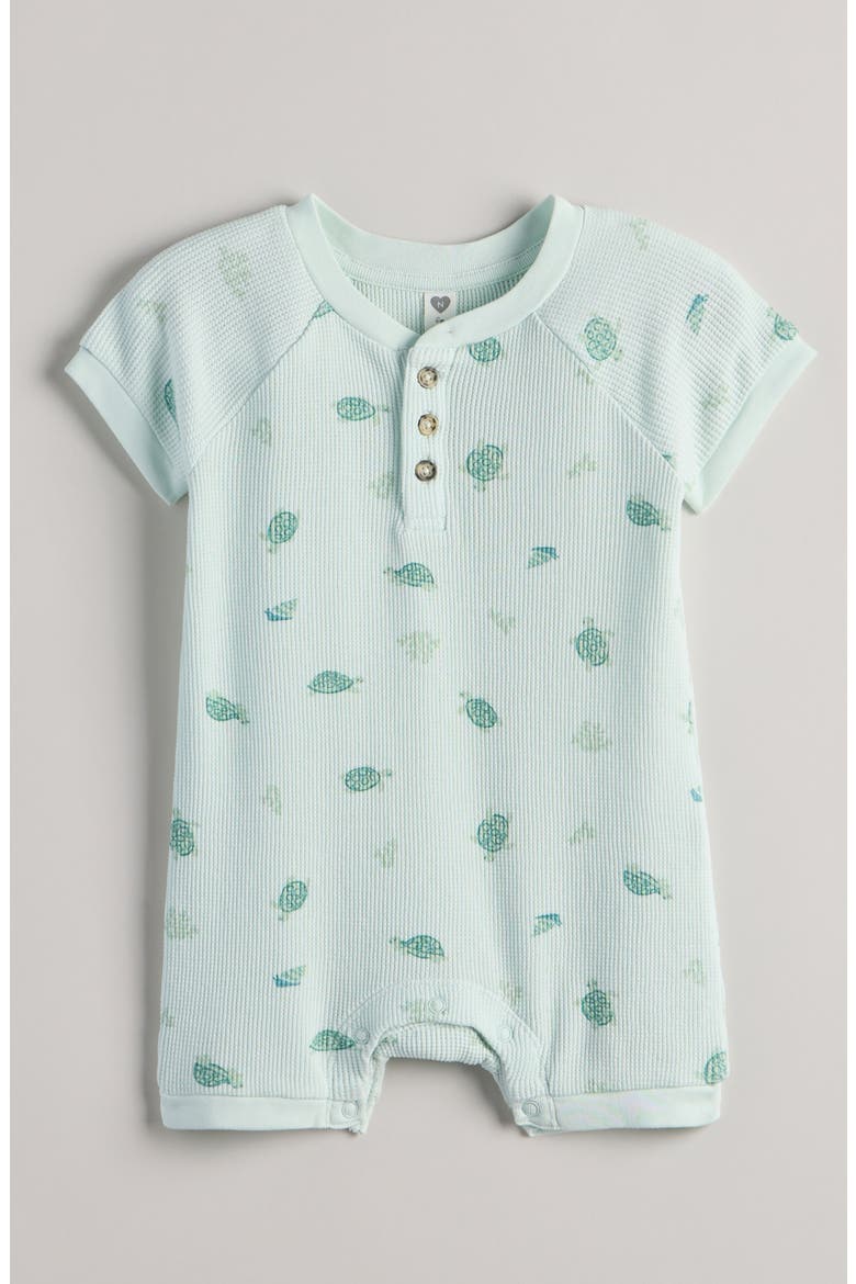 Waffle Knit Henley Romper, Main, color, GREEN VEIL TURTLE TOSS