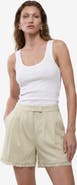 Koton Linen Blend Mid Rise Pocket Detail Shorts with Lace Trim