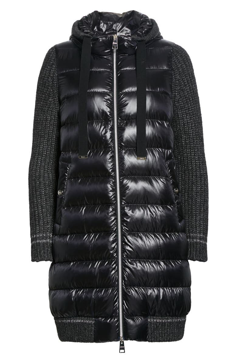 Herno Sweater Sleeve Hooded Down Puffer Coat, Alternate, color, 