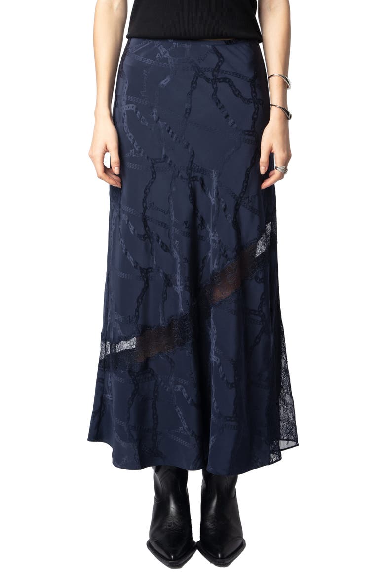 Jaylal Lace & Silk Jacquard Midi Skirt, Main, color, ENCRE