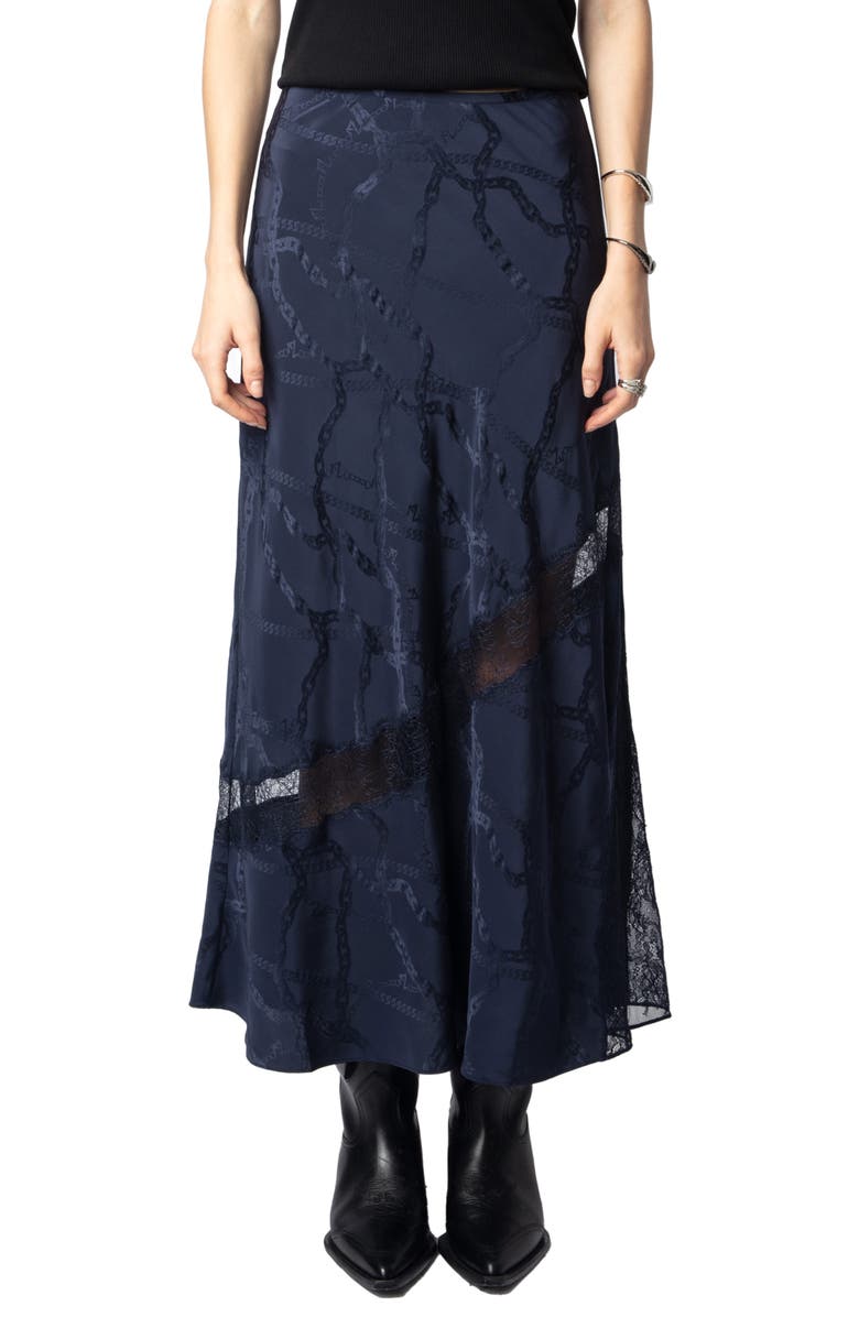 Zadig & Voltaire Jaylal Lace & Silk Jacquard Midi Skirt, Main, color, 