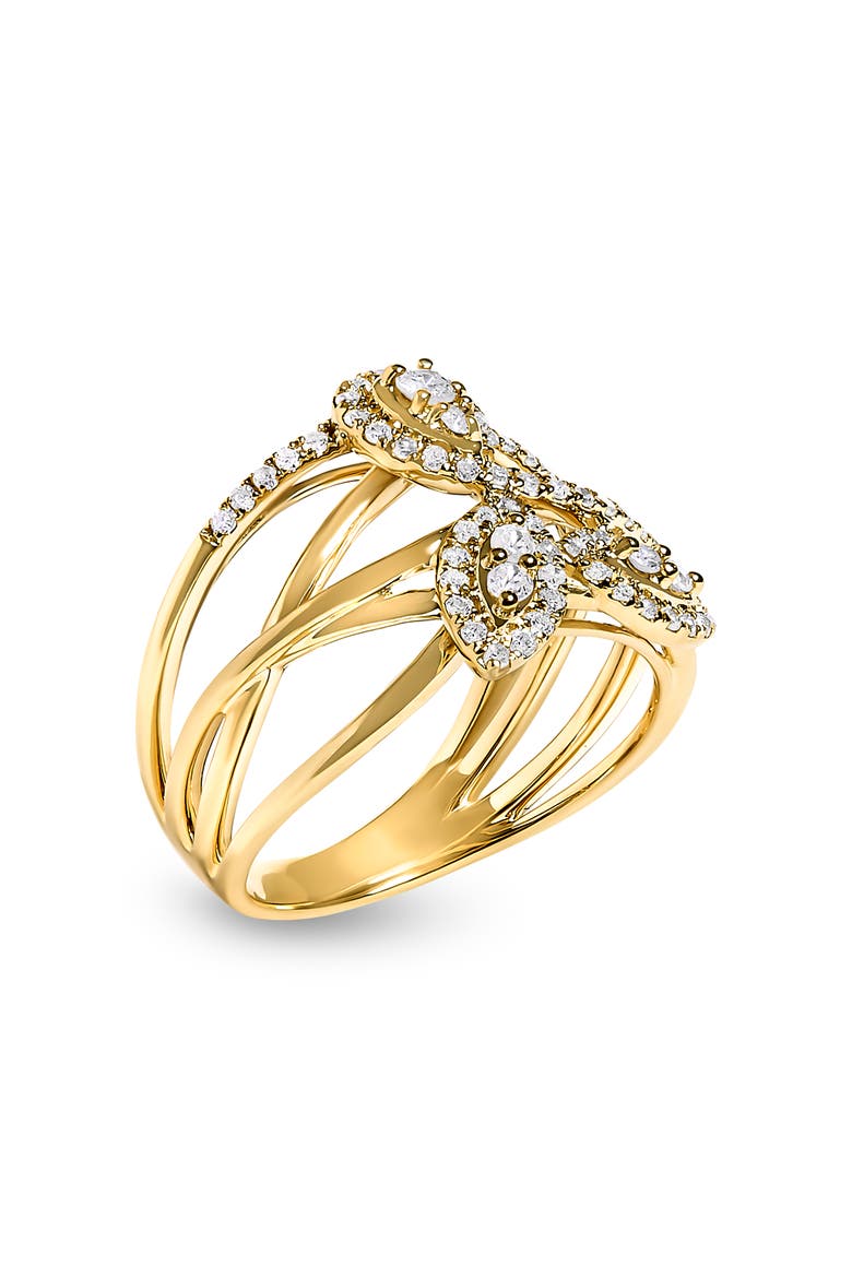10K Yellow Gold 1/2 Cttw Diamond Crossover 3 Leaf Floral Cocktail Ring Band, Alternate, color, Yellow