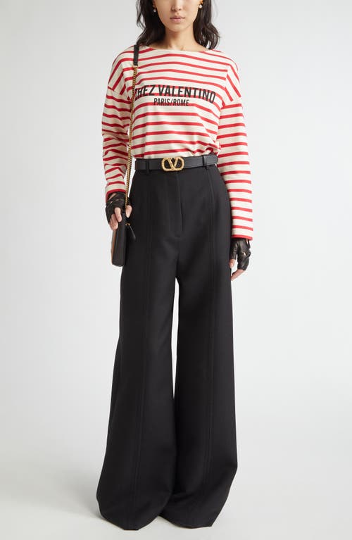 Valentino Womens Avorio Rosso Striped Brand-print Cotton-jersey T-shirt