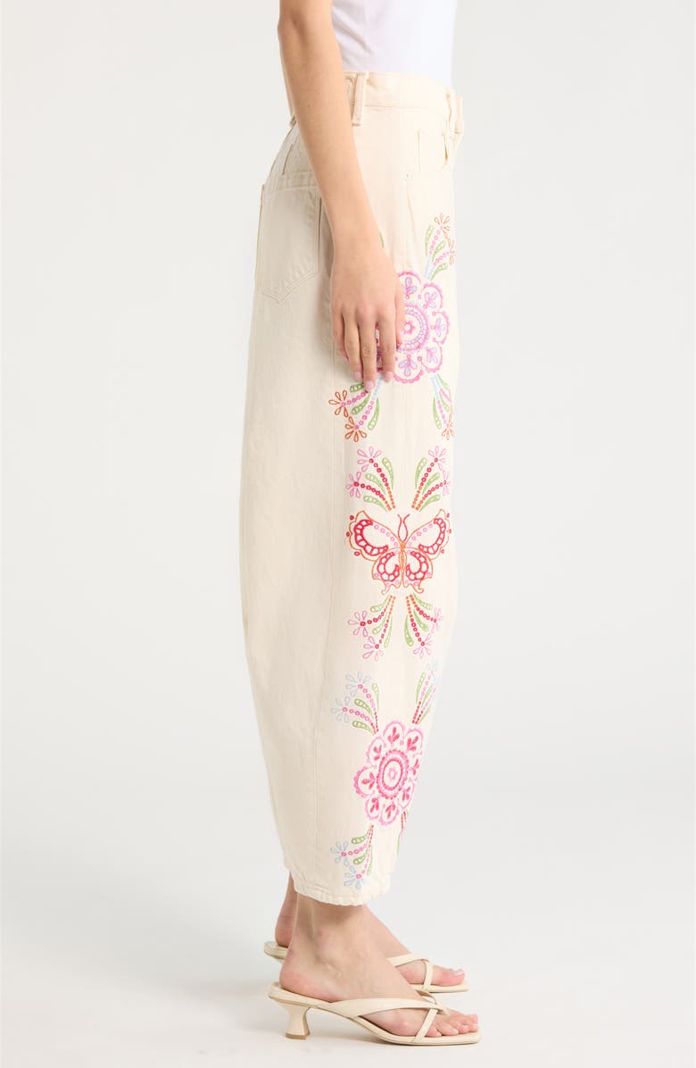BLANKNYC Floral Embroidery Barrel Leg Jeans, Alternate, color, Spring Fling