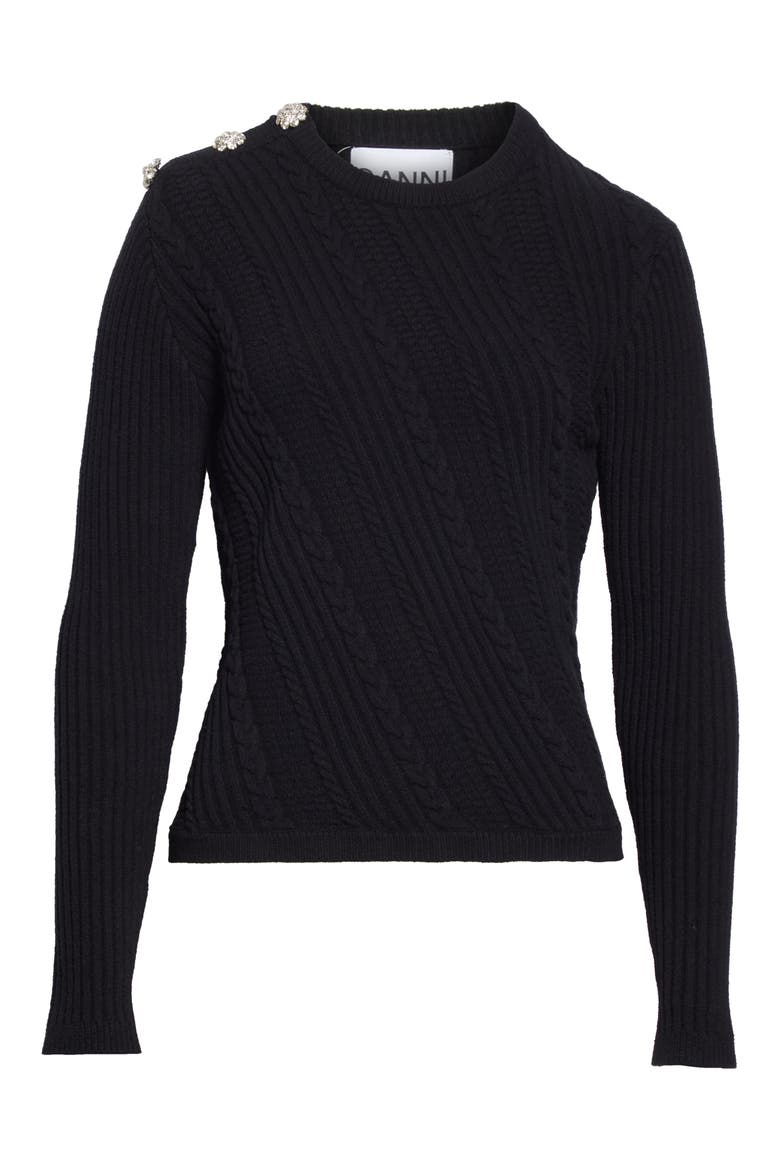 Cotton Blend Sweater, Alternate, color, BLACK
