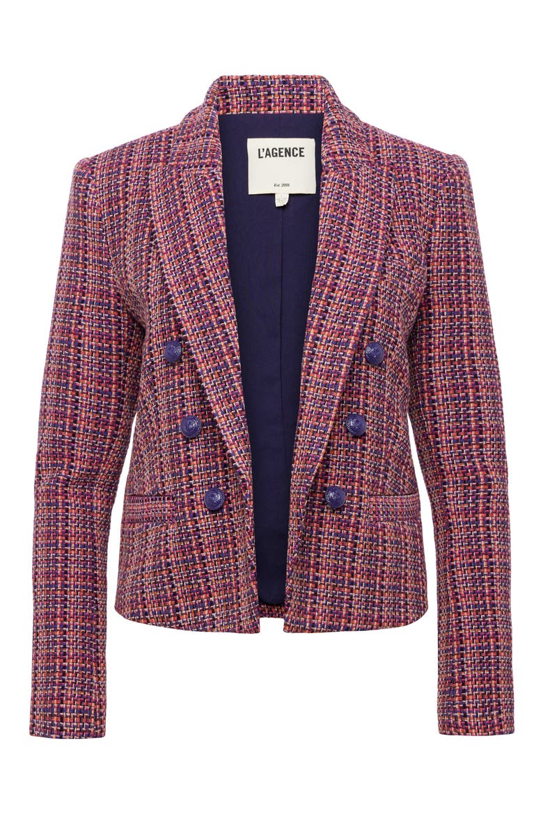 Brooke Double Breasted Tweed Crop Blazer, Alternate, color, PURPLE PINK MULTI