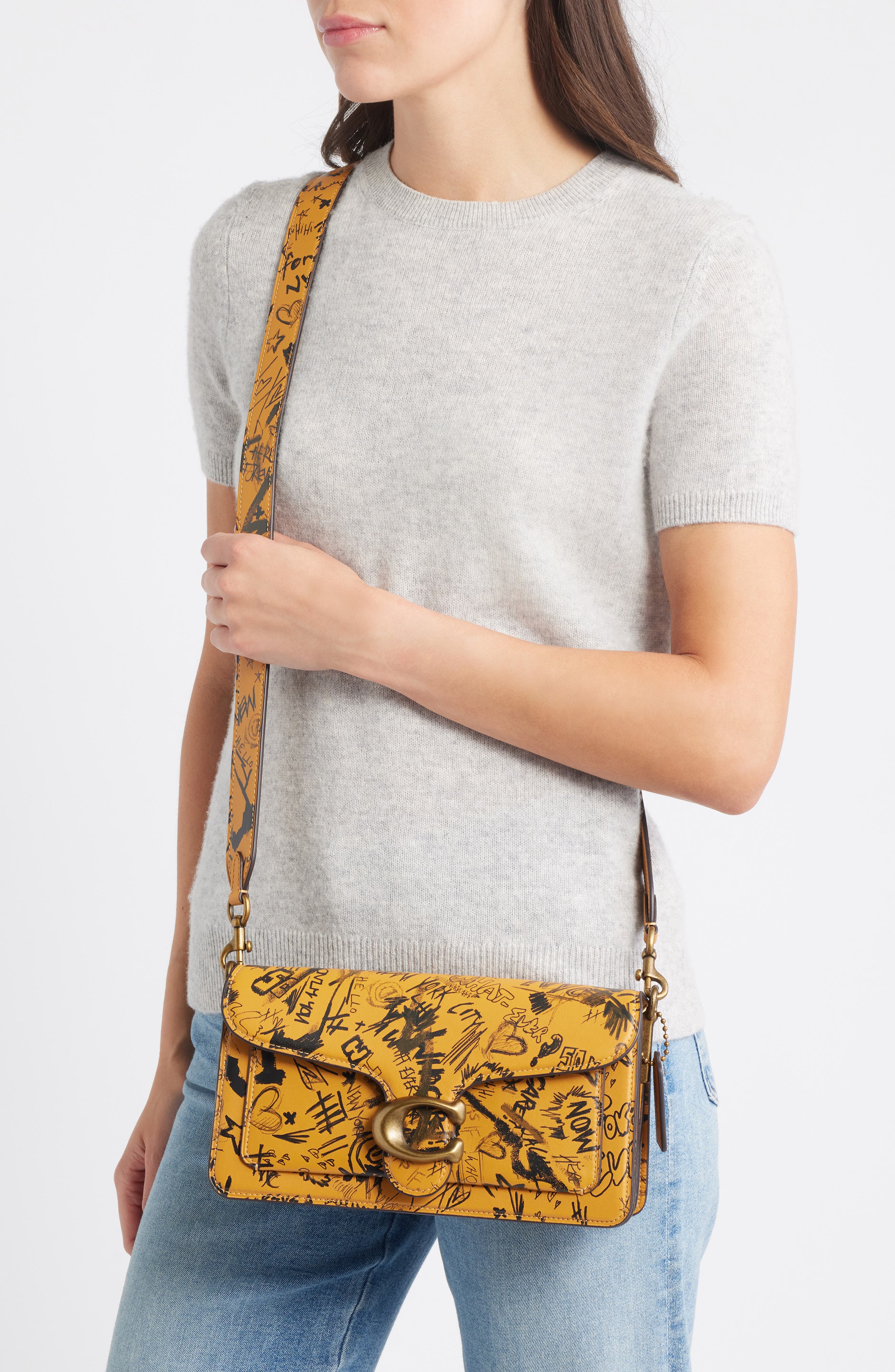 COACH Tabby 26 Graffiti Print Quilted Leather Shoulder Bag, Alternate, color, Ochre Multi