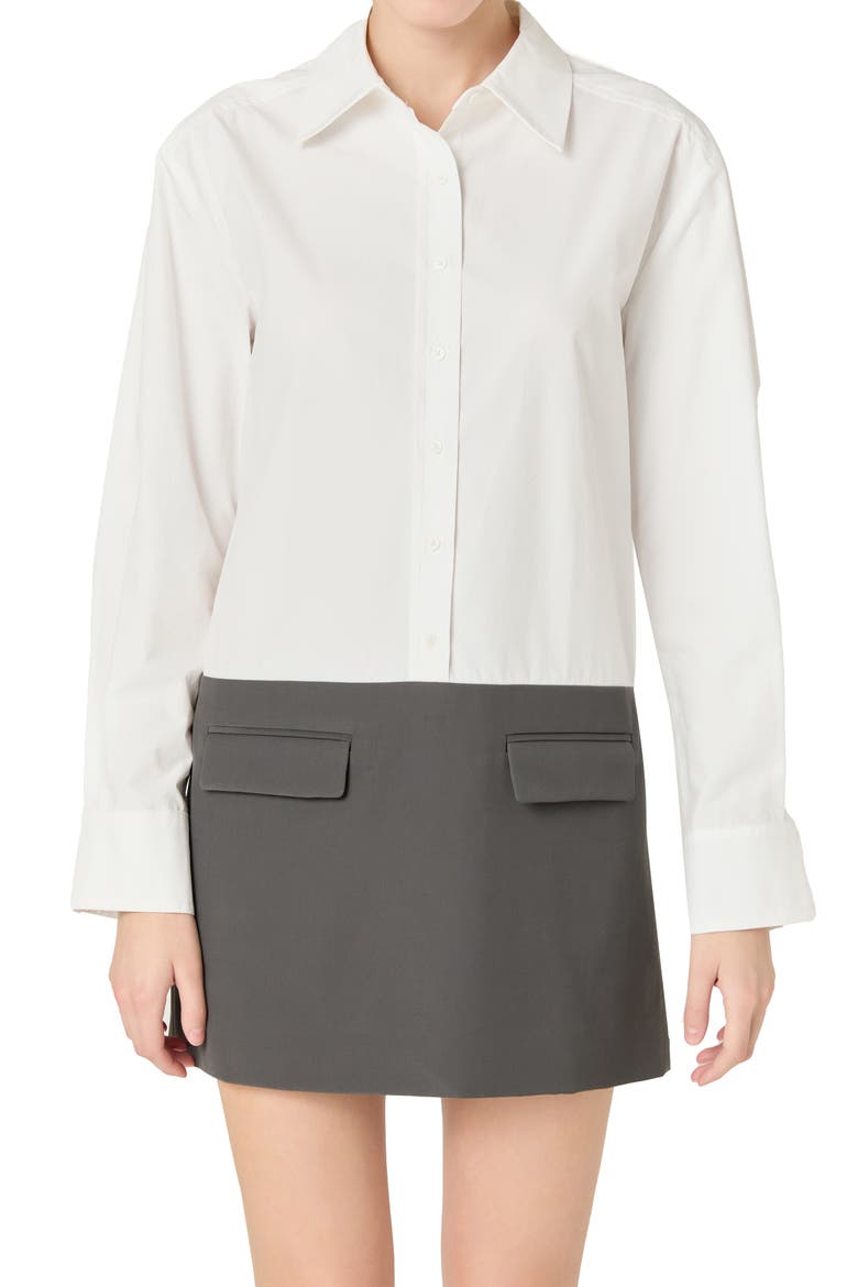 Colorblock Long Sleeve Shirtdress, Alternate, color, WHITE / CHARCOAL