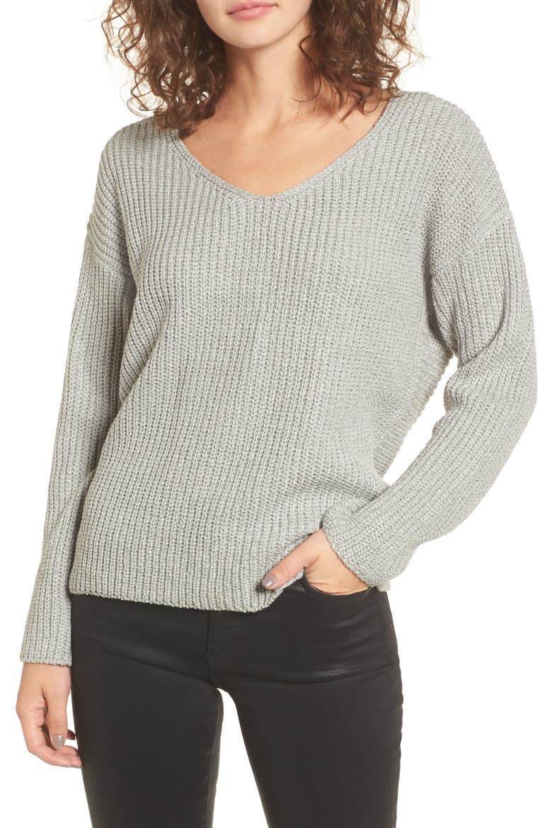 Twist Back Sweater, Main, color, HEATHER GREY