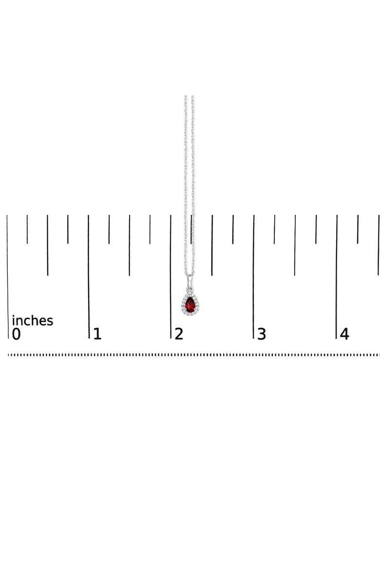 10K White Gold 5x3mm Gemstone and Diamond Accent Halo Pear Shape 18" Pendant Necklace, Alternate, color, Red Garnet | White