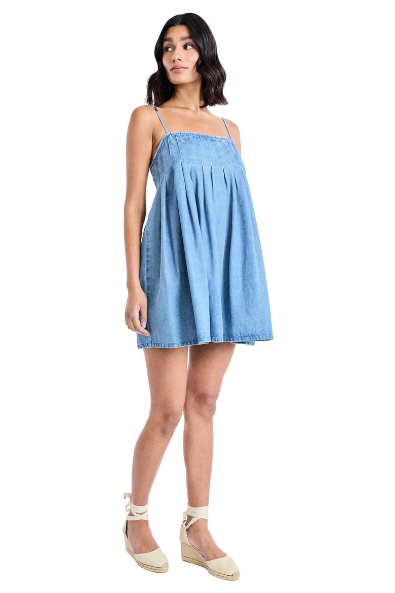 Cotton Blend Chambray Trapeze Minidress, Alternate, color, LIGHT WASH