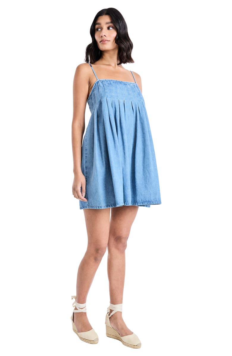The Good Journey Cotton Blend Chambray Trapeze Minidress, Alternate, color, Light Wash