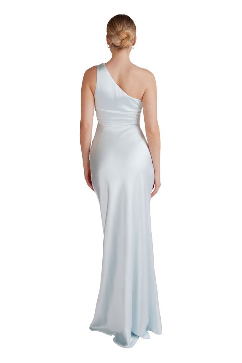 One Shoulder Satin Bridesmaid Dress, Alternate, color, Ice Blue