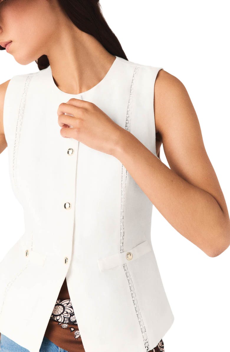 maje Embroidered linen-blend jacket, Alternate, color, White