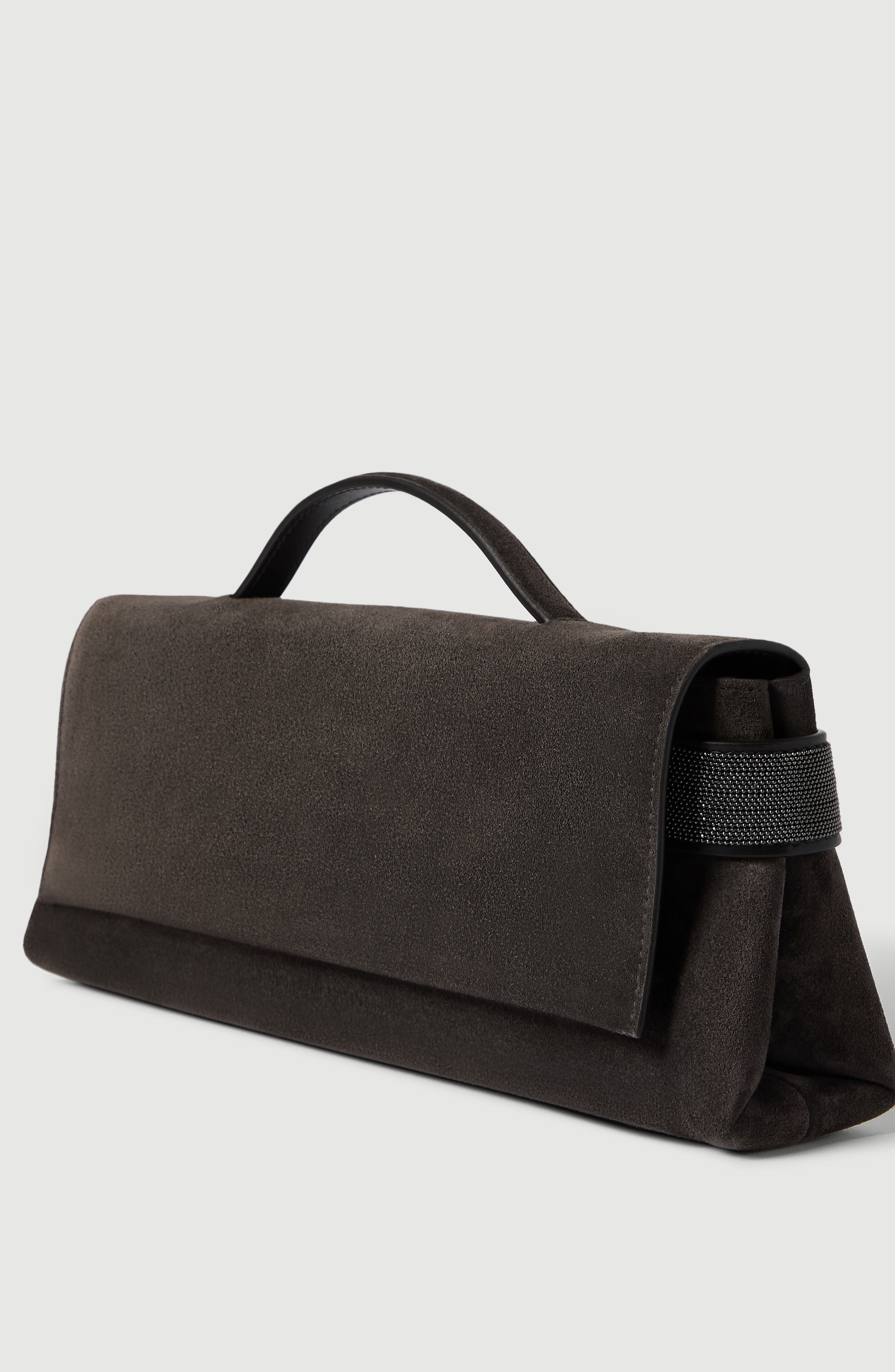Suede Essence clutch bag, Alternate, color, Brown