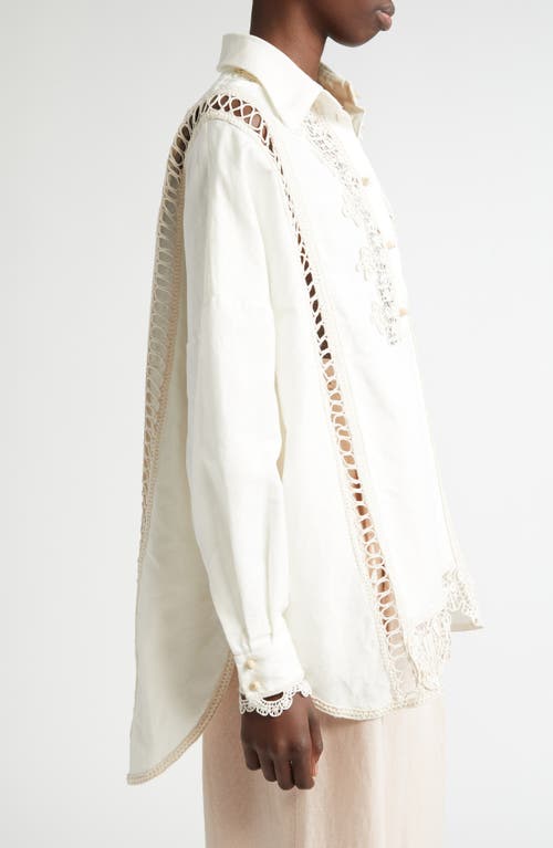 Zimmermann Macramé Lace Trim Linen Shirt In Cream