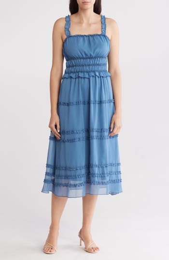 Wishlist Ruffle Tiered Midi Sundress In Coronet Blue