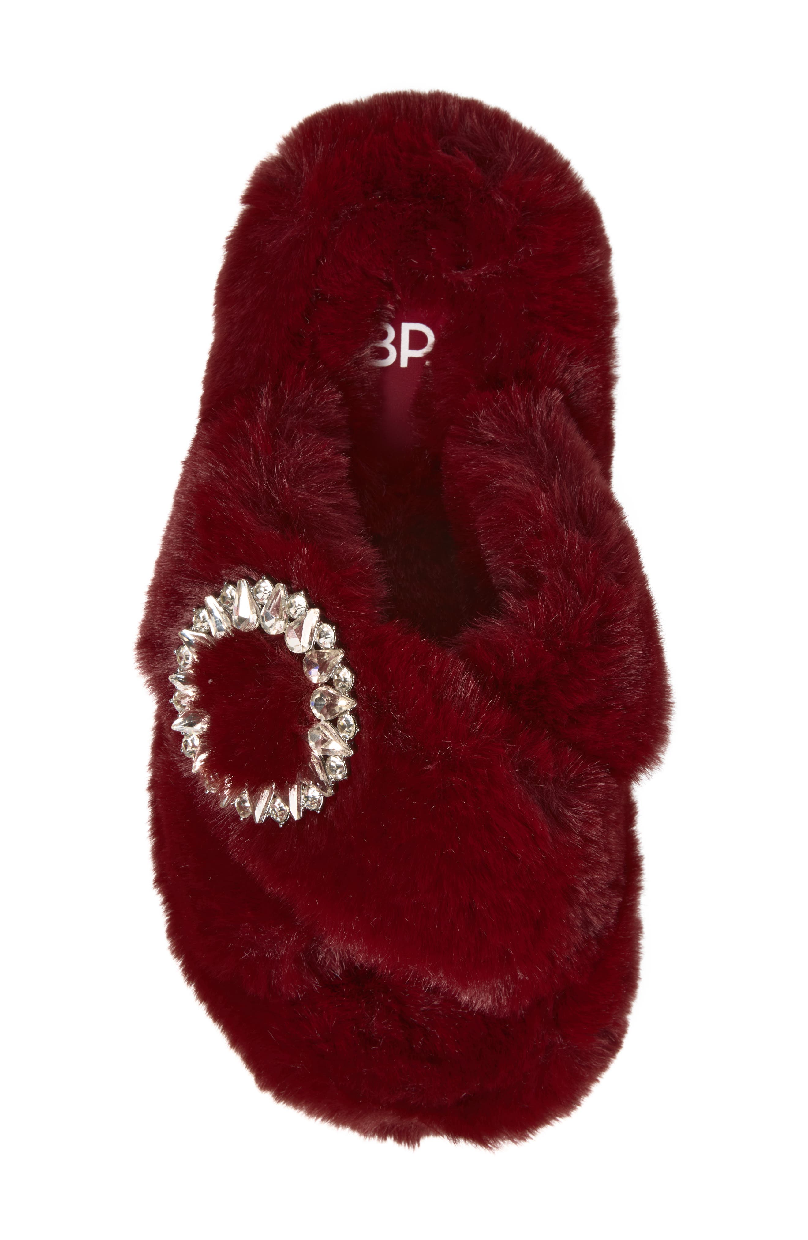 Haven Faux Fur Scuff Slipper, Alternate, color, BURGUNDY