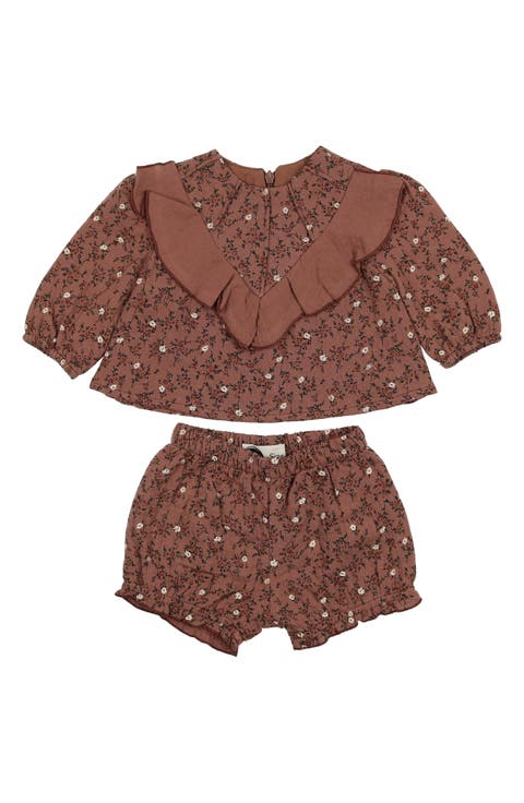 Floral Ruffle Short Sleeve Top & Bloomers Set
