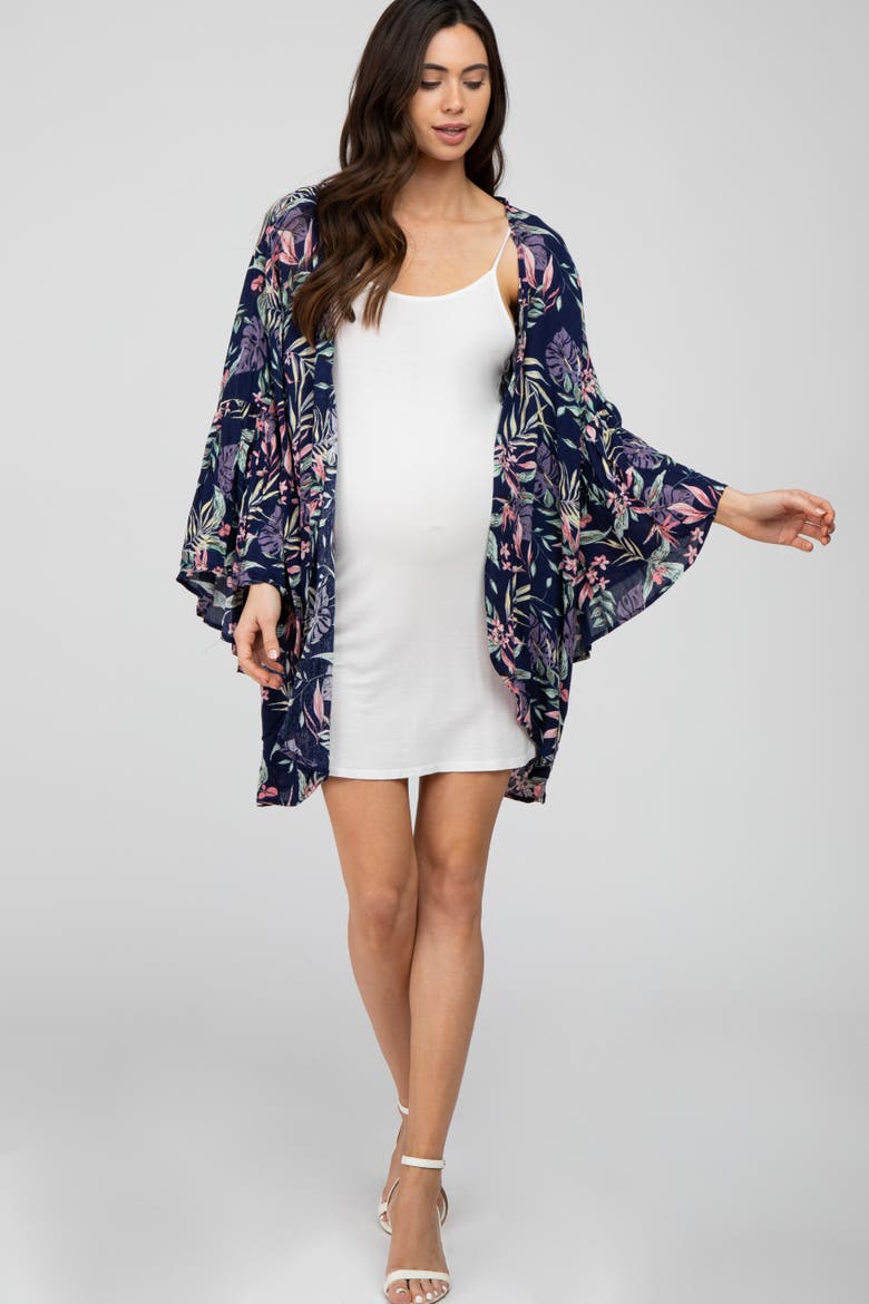 Floral Bell Sleeve Cover Up, Main, color, Navy Blue