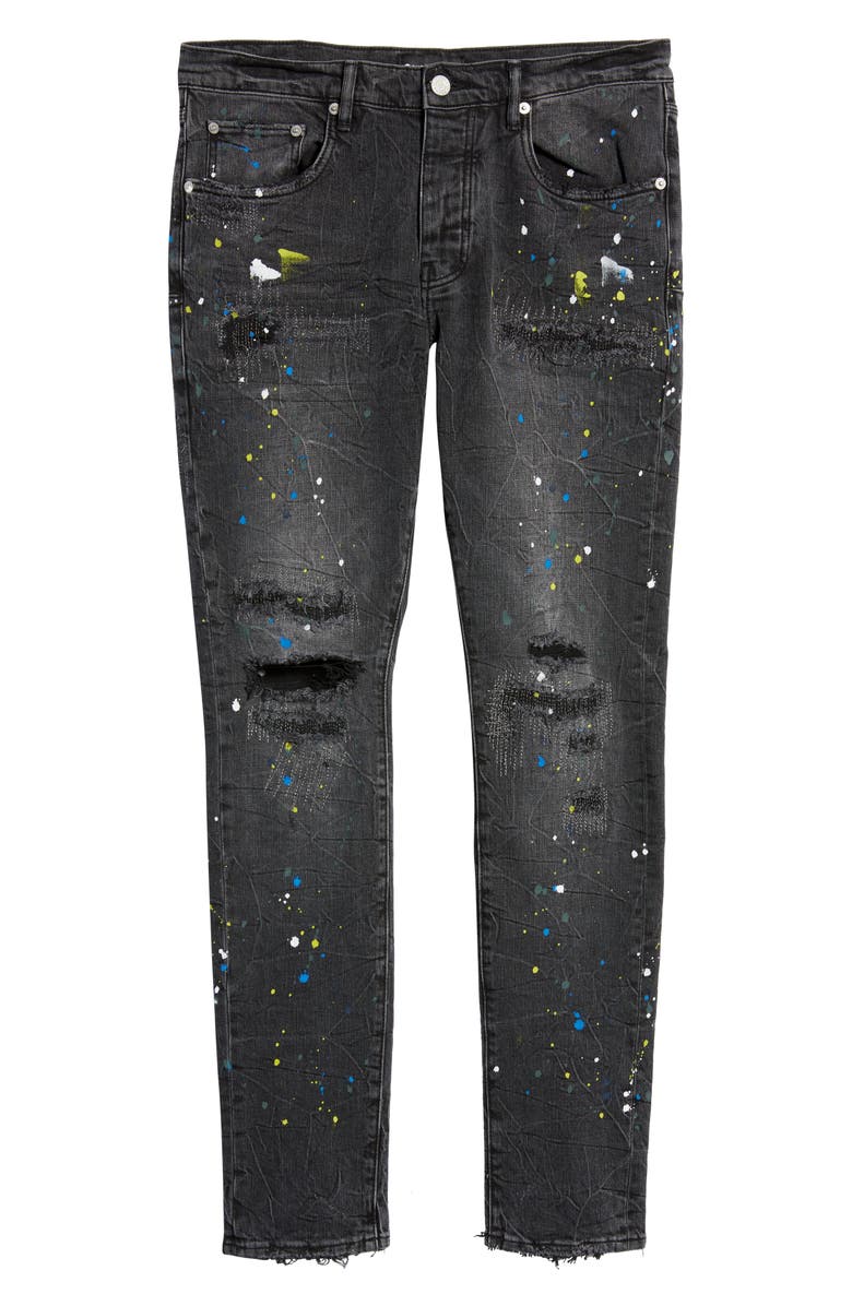 PURPLE BRAND PURPLE Paint Splatter Ripped Knee Skinny Jeans, Alternate, color, Black Reflective Repair W/Paint