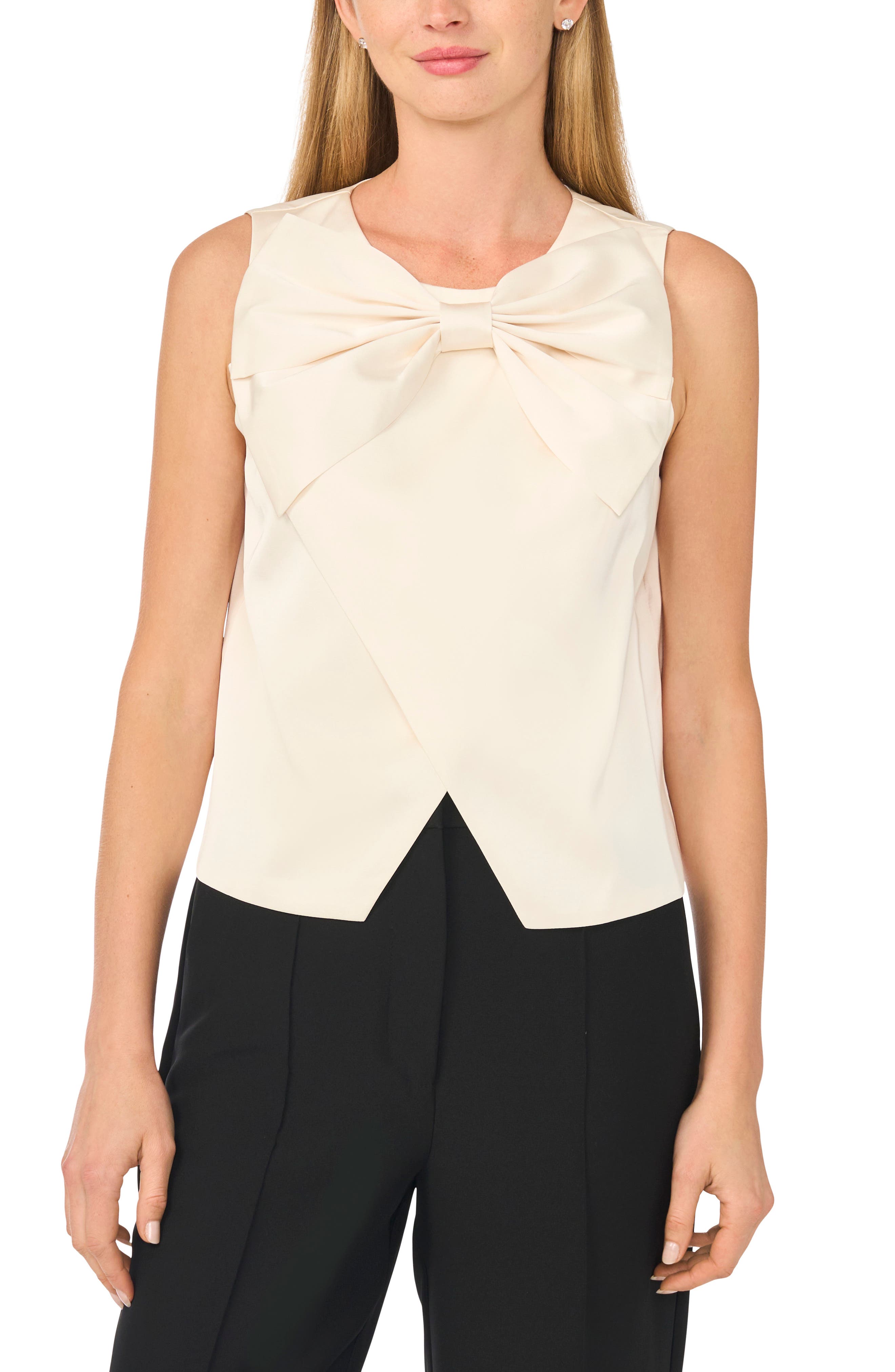 Bow Neck Crossover Satin Top