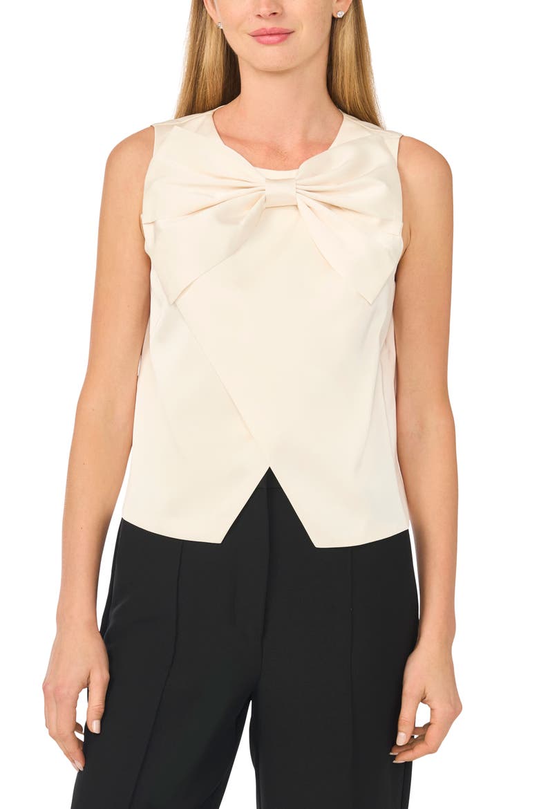 Bow Neck Crossover Satin Top, Main, color, VANILLA