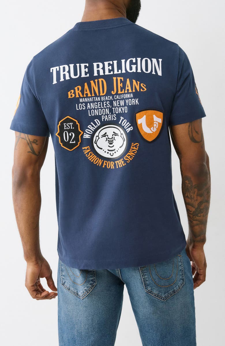 True Religion Logo Patch & Graphic T-Shirt, Alternate, color, Dress Blue