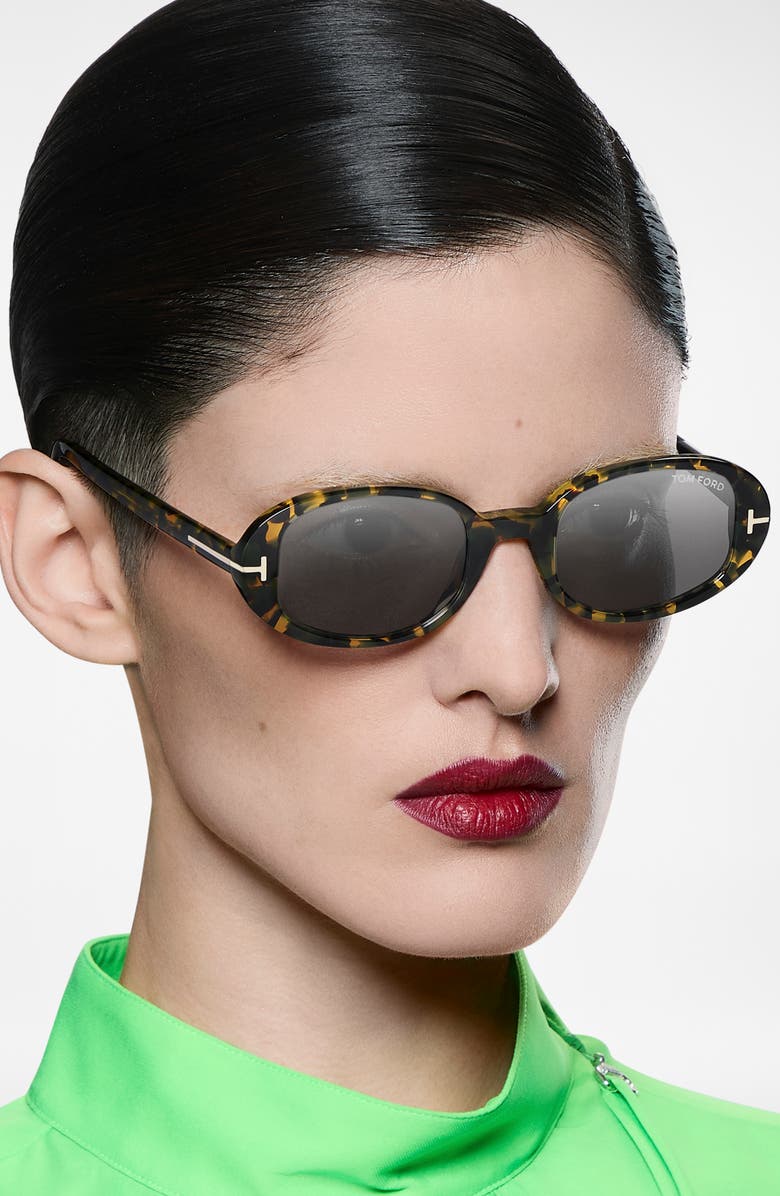 TOM FORD 49mm Small Iggy Oval Sunglasses, Alternate, color, Tortoise Shell Havana / Mirror