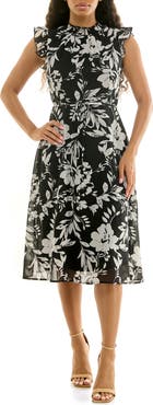 Nina Leonard Smock Chiffon Midi Dress