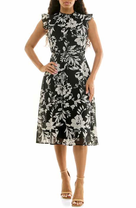 Nina Leonard Smock Chiffon Midi Dress