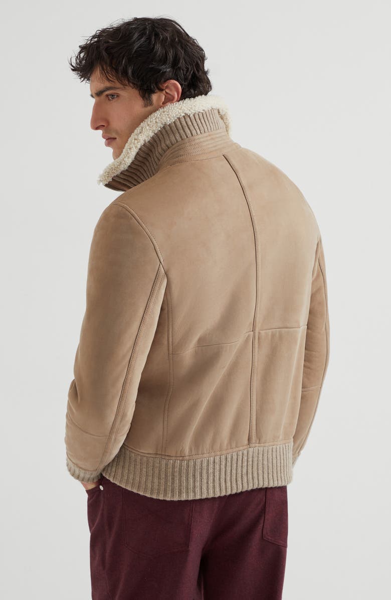 Brunello Cucinelli Curly shearling bomber jacket, Alternate, color, Hazelnut