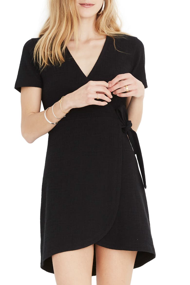 Texture & Thread Short Sleeve Side Tie Dress, Main, color, TRUE BLACK