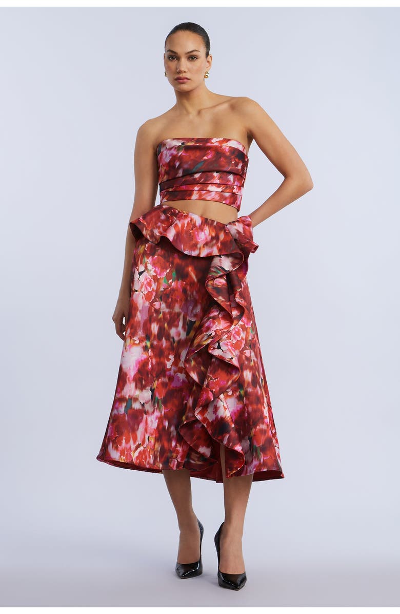 BCBGMAXAZRIA Pleated Satin Bustier, Alternate, color, Washed Rose Chili Pepper Print