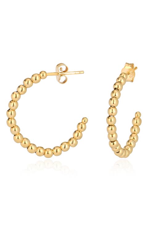14K Gold Dipped Sterling Silver Gold Caviar 19mm Hoop Earrings