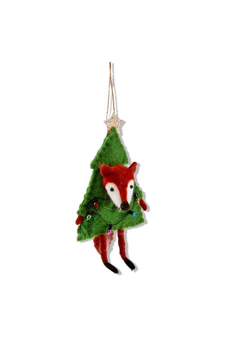 tag Multicolor Fox with Tree and Lights Wool Christmas Ornament, Main, color, Multicolored