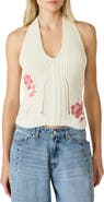 Steve Madden Opal Floral Embroidered Crochet Knit Halter Top