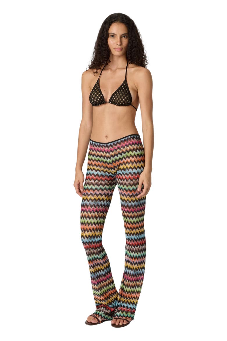 Flared Pants In Lamé Viscose With Micro Zigzag Pattern, Main, color, Black & Multicoloured