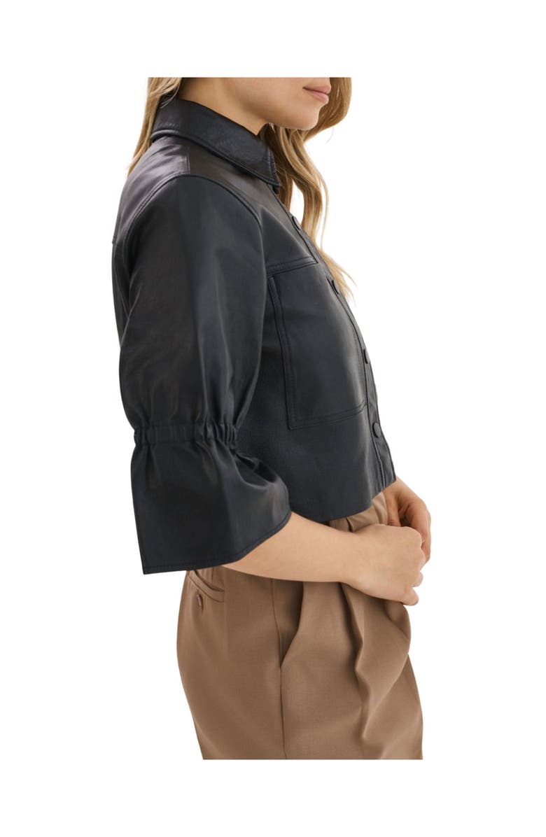 LAMARQUE CAROLINA | Leather Ruffle Sleeve Jacket, Alternate, color, Black