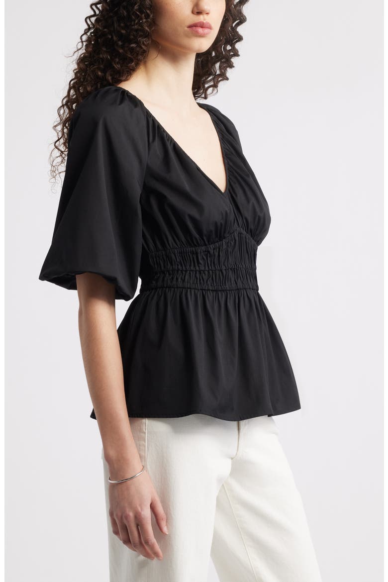 Puff Sleeve Cotton Poplin Shirt, Alternate, color, BLACK
