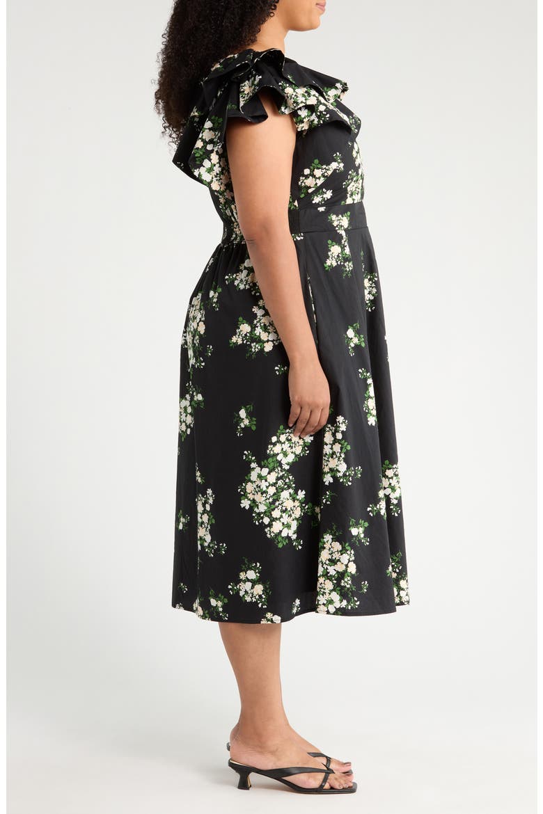 Emery Floral Santana Tie Back Cotton Midi Dress, Alternate, color, BLACK/ TAUPE