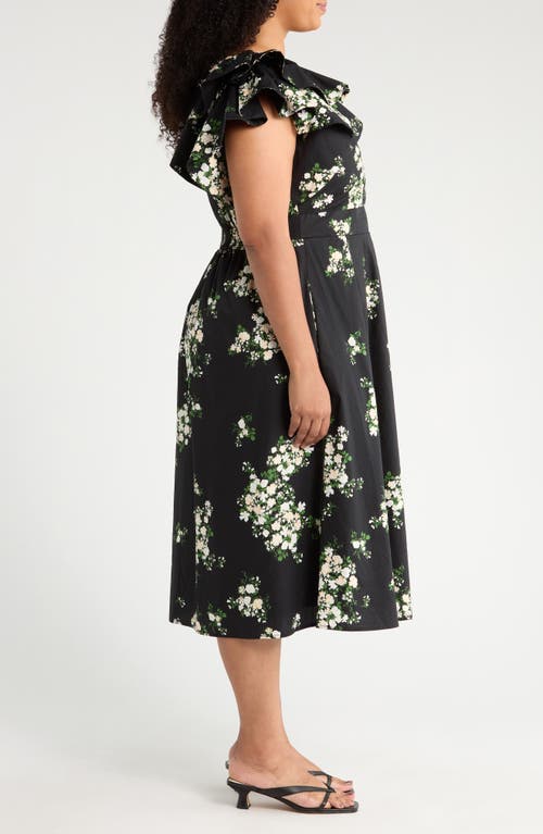 Sugarlips Emery Floral Tie Midi Dress In Black Taupe Multi In Black