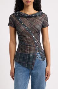 BDG Urban Outfitters Asymmetrical Plaid Short Sleeve Top