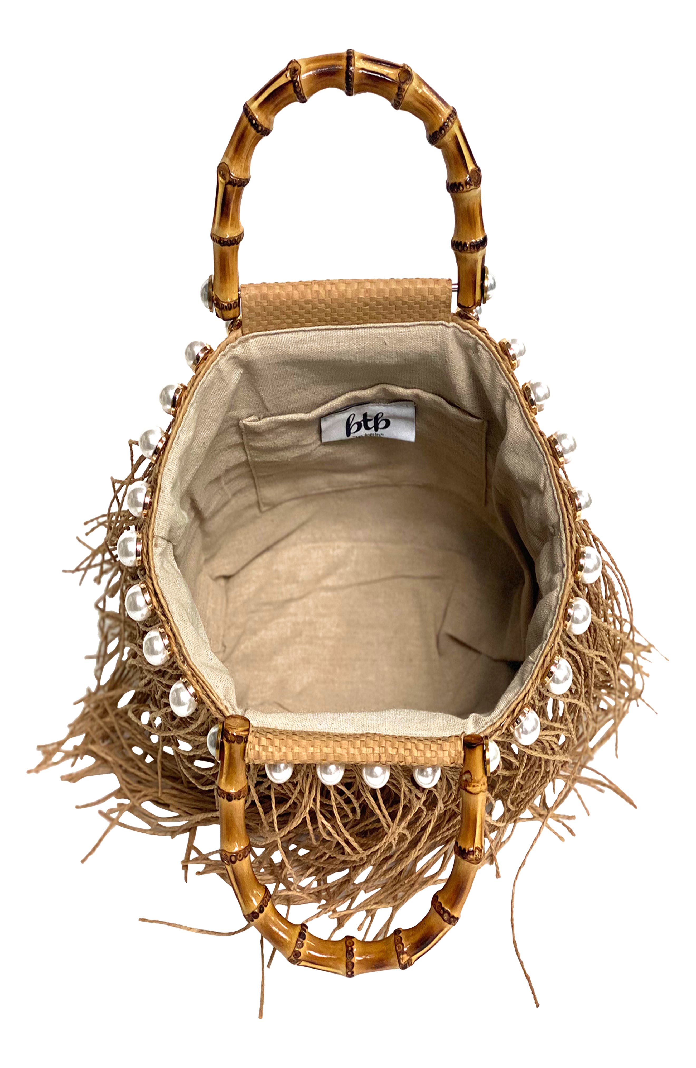 Kiki Fringe Straw Clutch, Alternate, color, SAND