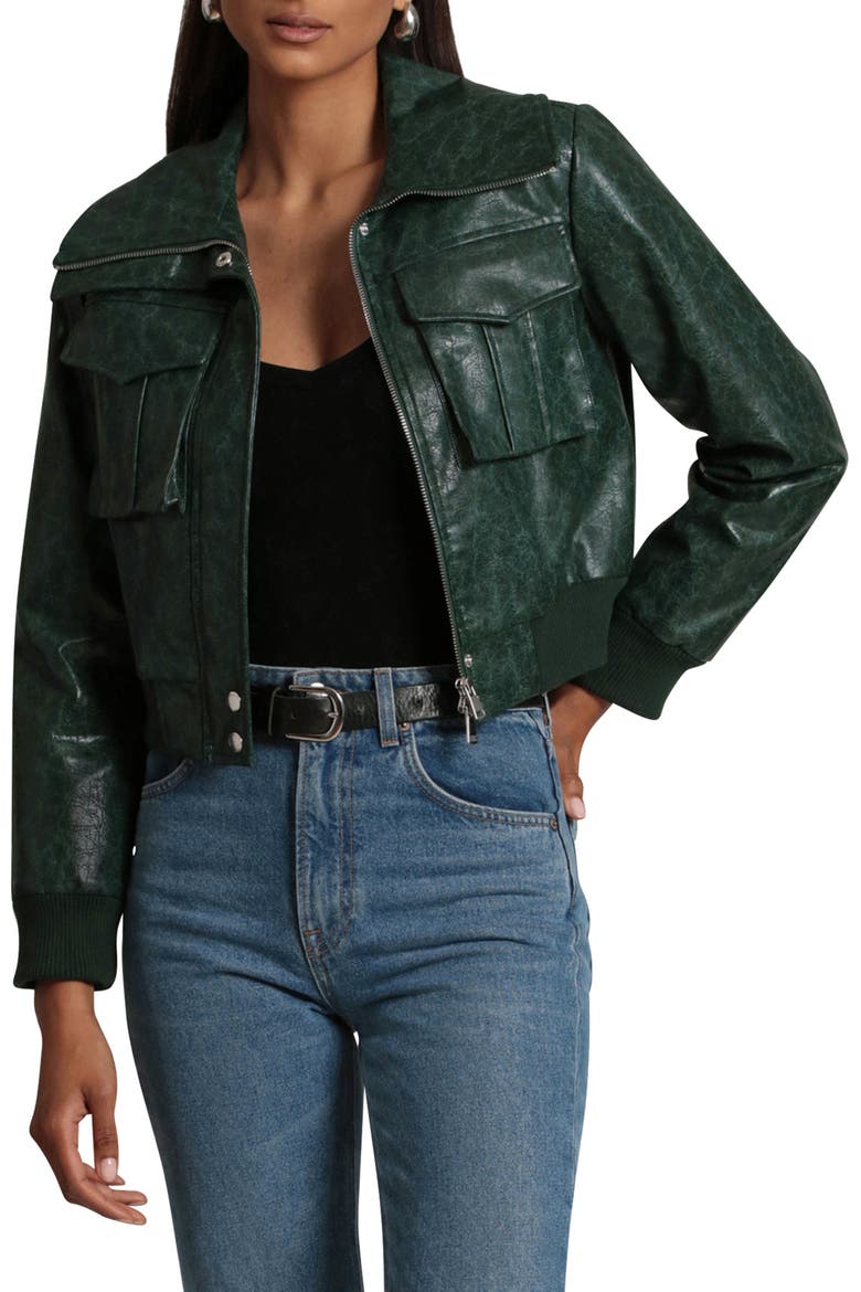 Faux-Ever Leather™ Crop Bomber Jacket, Main, color, EMERALD