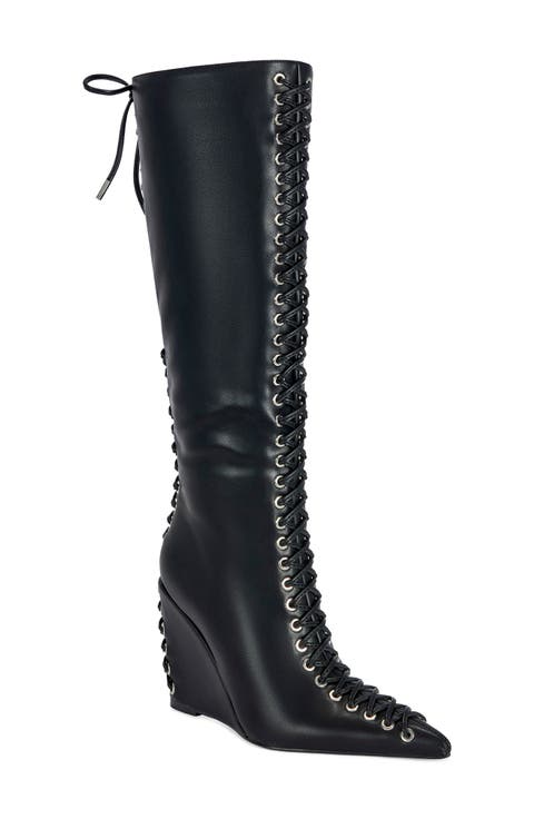 Thaumus Pointed Toe Knee High Wedge Boot